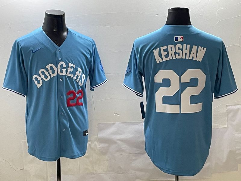 Men Los Angeles Dodgers 22 Kershaw Light Blue Joint Name 2025 Nike MLB Jersey style 9
